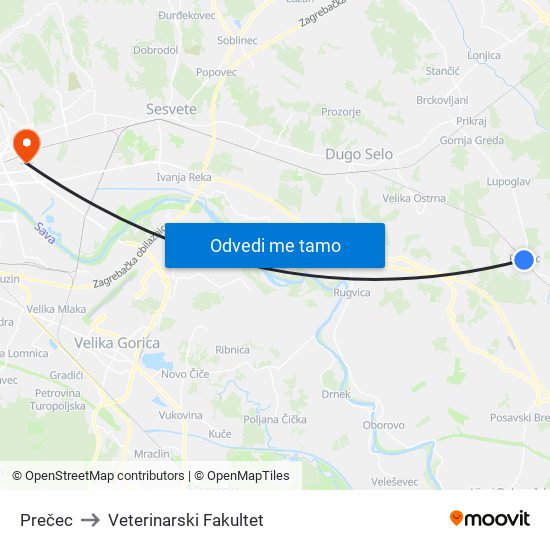 Prečec to Veterinarski Fakultet map