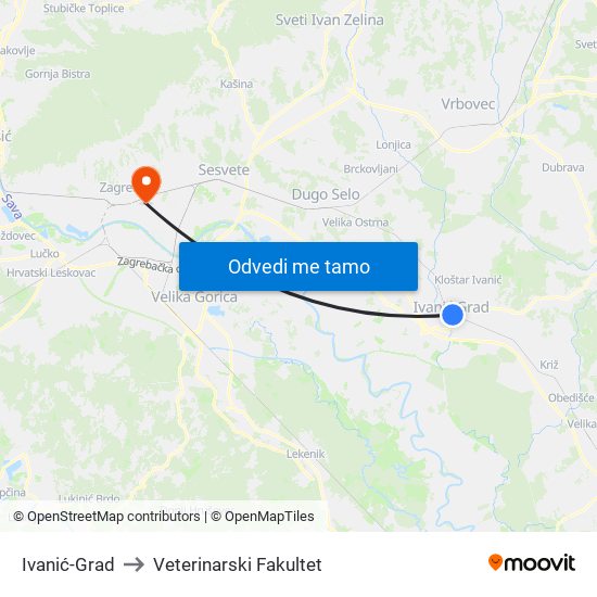 Ivanić-Grad to Veterinarski Fakultet map