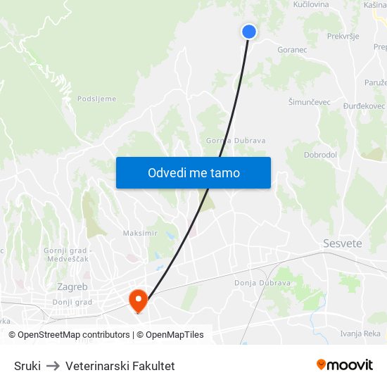 Sruki to Veterinarski Fakultet map