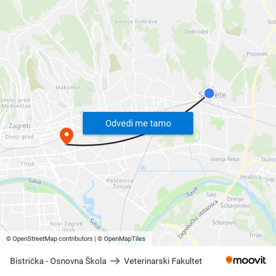 Bistrička - Osnovna Škola to Veterinarski Fakultet map