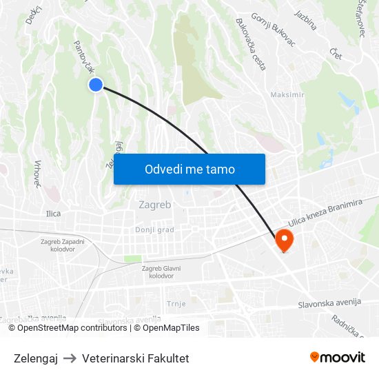 Zelengaj to Veterinarski Fakultet map