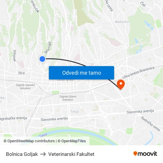Bolnica Goljak to Veterinarski Fakultet map