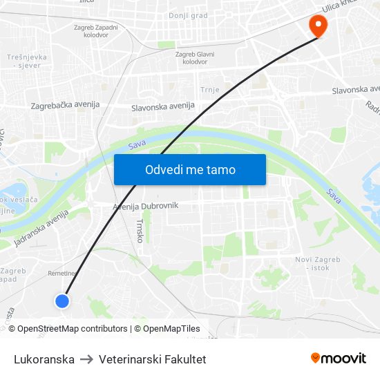 Lukoranska to Veterinarski Fakultet map