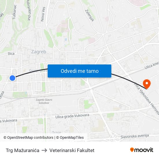 Trg Mažuranića to Veterinarski Fakultet map