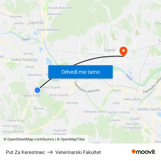 Put Za Kerestinec to Veterinarski Fakultet map
