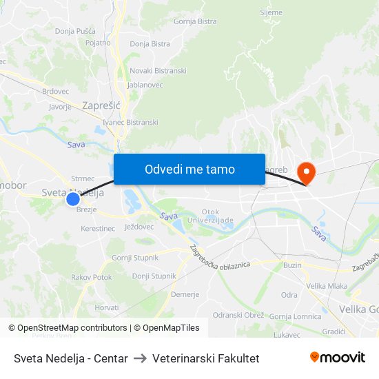 Sveta Nedelja - Centar to Veterinarski Fakultet map