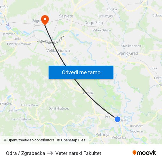 Odra / Zgrabečka to Veterinarski Fakultet map