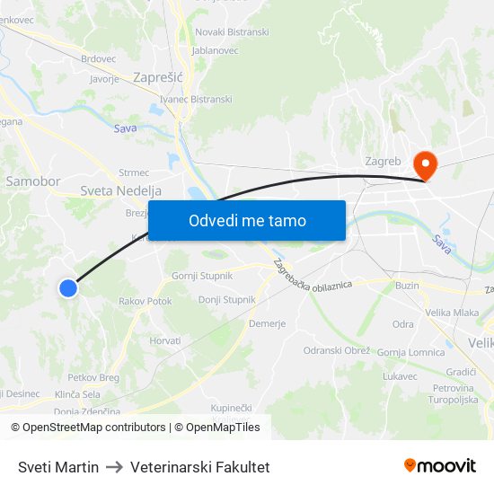 Sveti Martin to Veterinarski Fakultet map