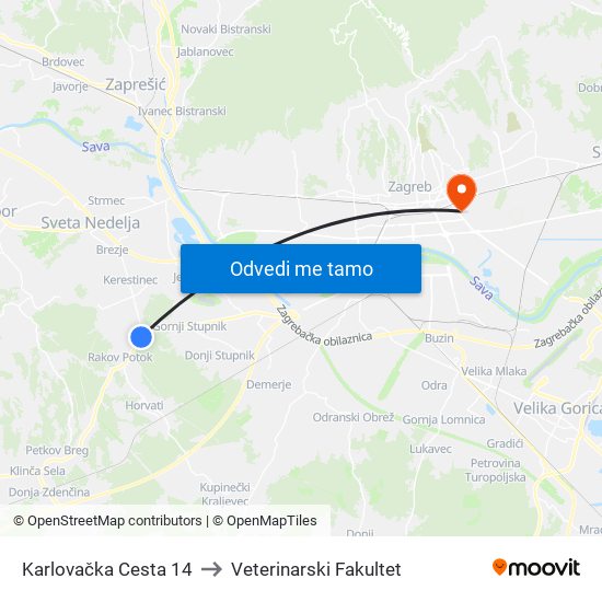 Karlovačka Cesta 14 to Veterinarski Fakultet map