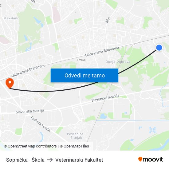 Sopnička - Škola to Veterinarski Fakultet map