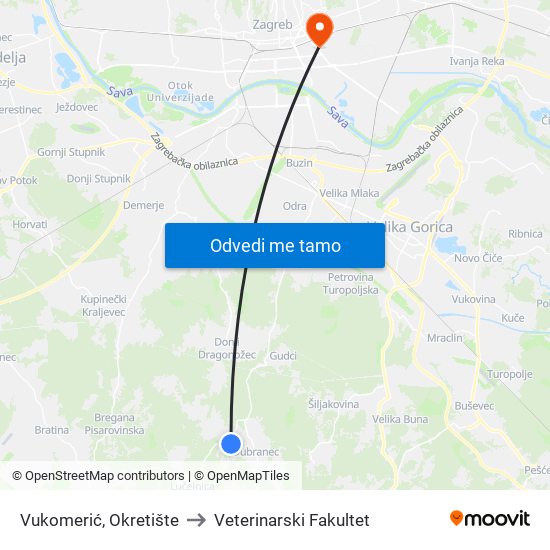 Vukomerić, Okretište to Veterinarski Fakultet map