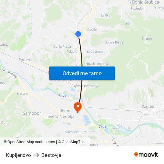 Kupljenovo to Bestovje map