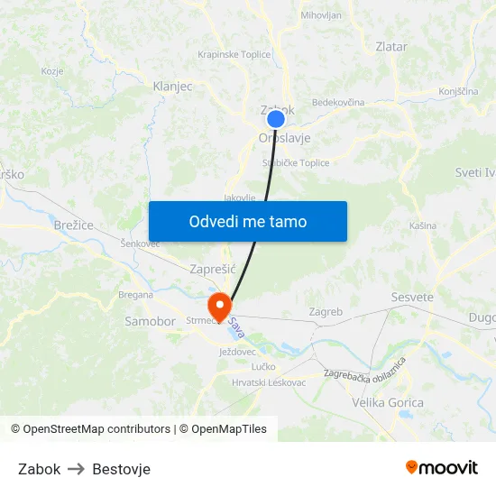 Zabok to Bestovje map