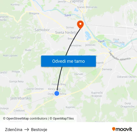 Zdenčina to Bestovje map