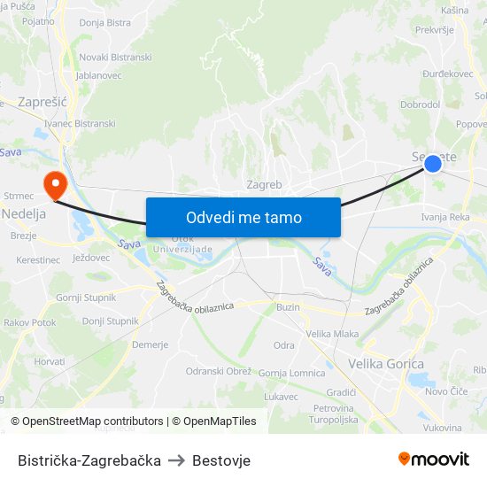 Bistrička-Zagrebačka to Bestovje map