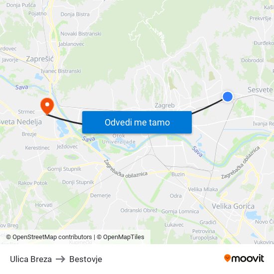 Ulica Breza to Bestovje map