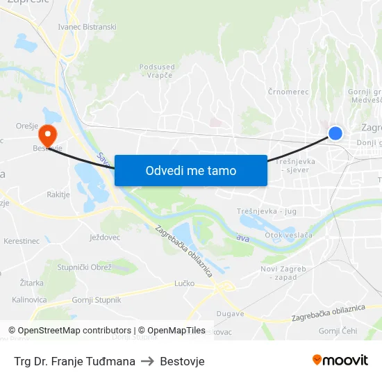 Trg Dr. Franje Tuđmana to Bestovje map
