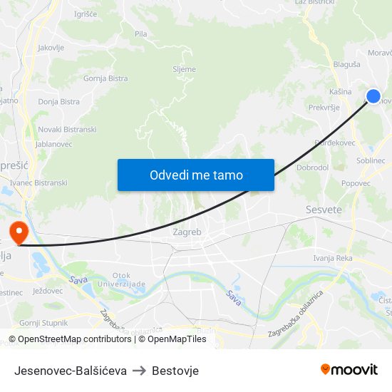 Jesenovec-Balšićeva to Bestovje map