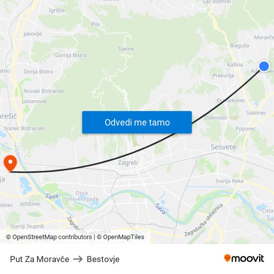 Put Za Moravče to Bestovje map