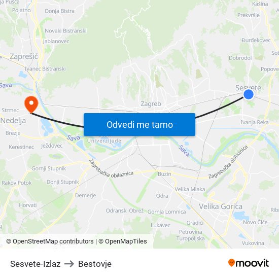 Sesvete-Izlaz to Bestovje map