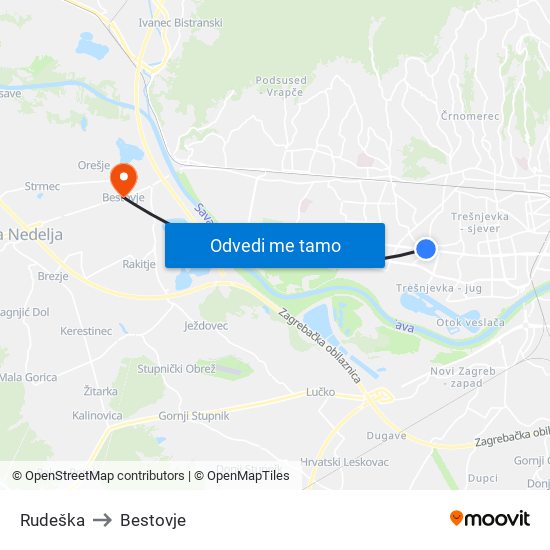 Rudeška to Bestovje map