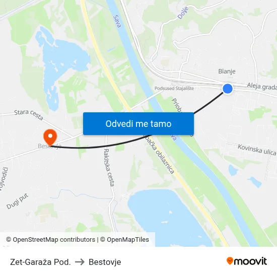 Zet-Garaža Pod. to Bestovje map