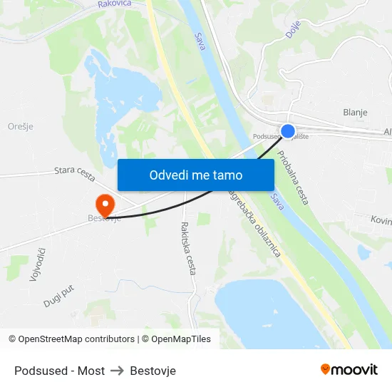 Podsused - Most to Bestovje map