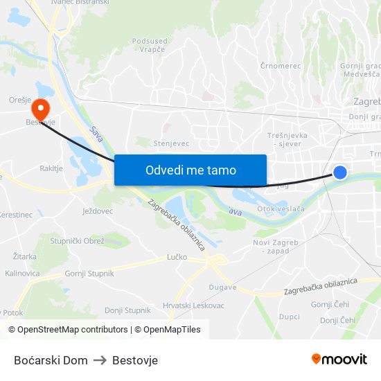 Boćarski Dom to Bestovje map