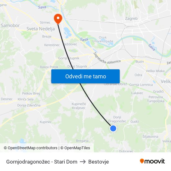 Gornjodragonožec - Stari Dom to Bestovje map