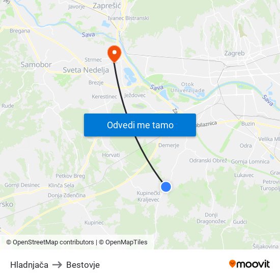 Hladnjača to Bestovje map