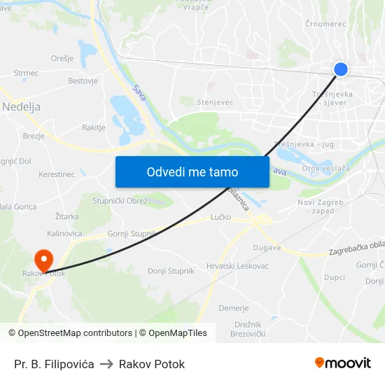 Pr. B. Filipovića to Rakov Potok map