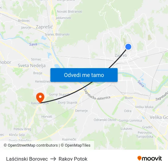 Lašćinski Borovec to Rakov Potok map