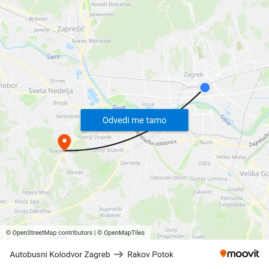 Autobusni Kolodvor Zagreb to Rakov Potok map