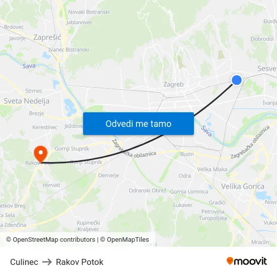 Culinec to Rakov Potok map