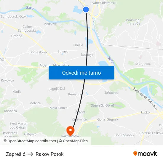 Zaprešić to Rakov Potok map