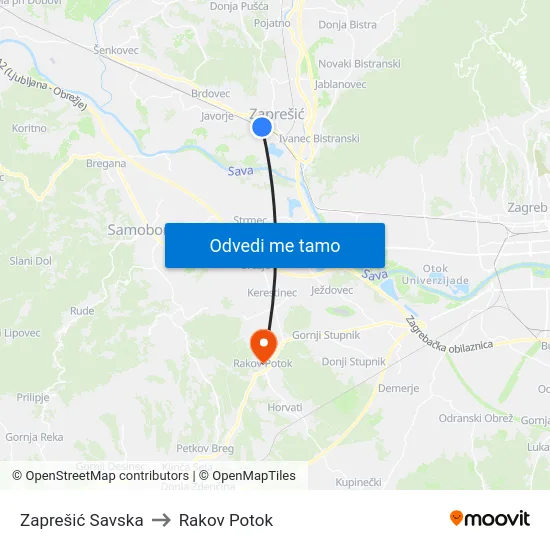 Zaprešić Savska to Rakov Potok map