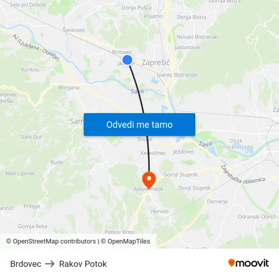Brdovec to Rakov Potok map