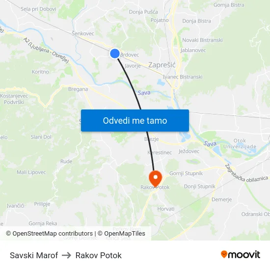Savski Marof to Rakov Potok map