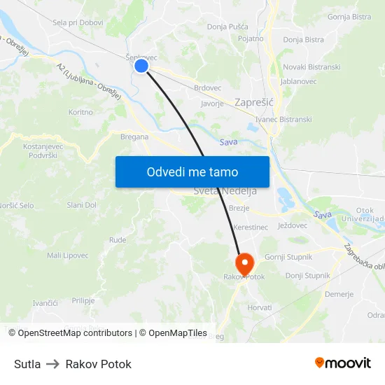 Sutla to Rakov Potok map
