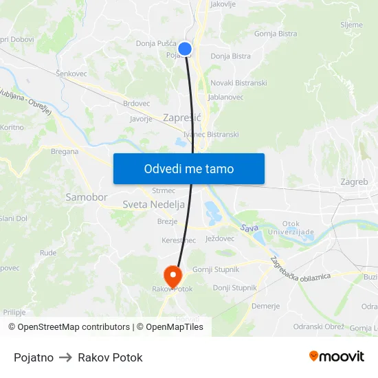 Pojatno to Rakov Potok map