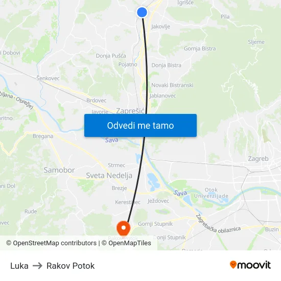 Luka to Rakov Potok map