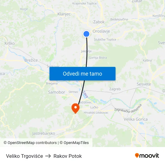 Veliko Trgovišće to Rakov Potok map