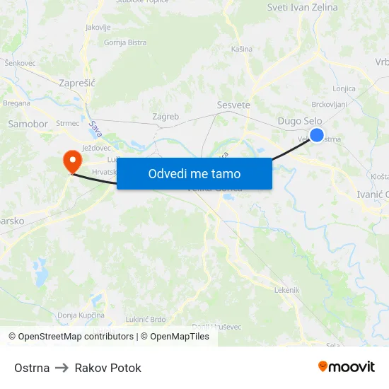 Ostrna to Rakov Potok map