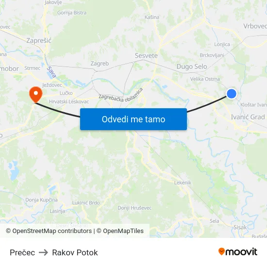 Prečec to Rakov Potok map