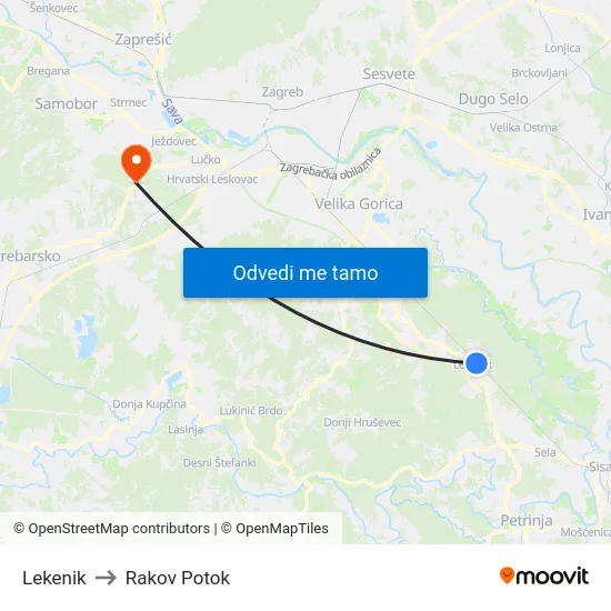 Lekenik to Rakov Potok map