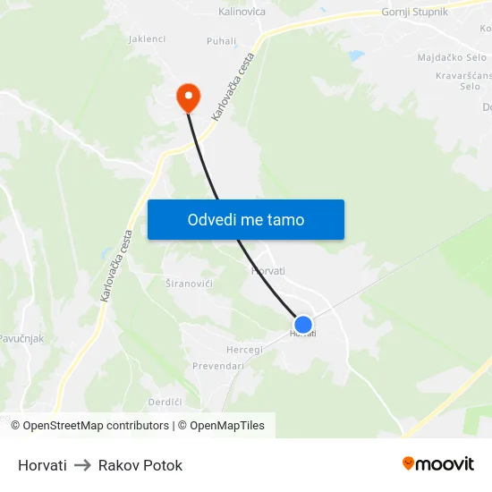 Horvati to Rakov Potok map