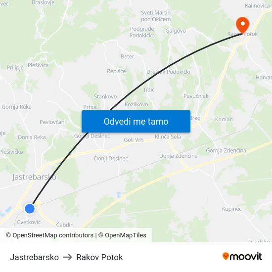 Jastrebarsko to Rakov Potok map