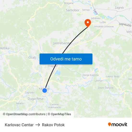 Karlovac Centar to Rakov Potok map
