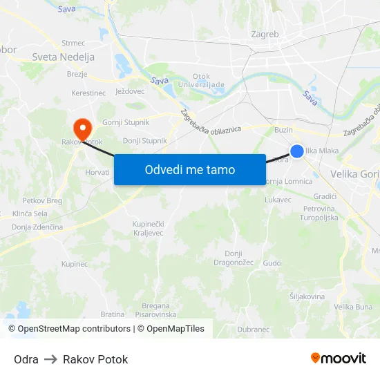 Odra to Rakov Potok map