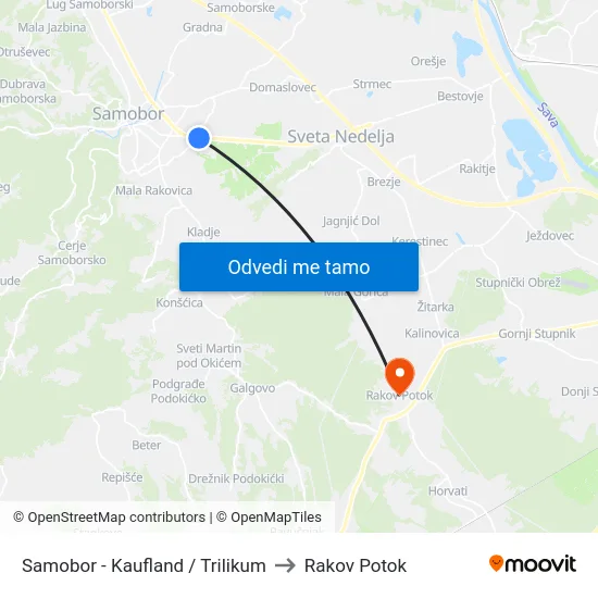 Samobor - Kaufland / Trilikum to Rakov Potok map